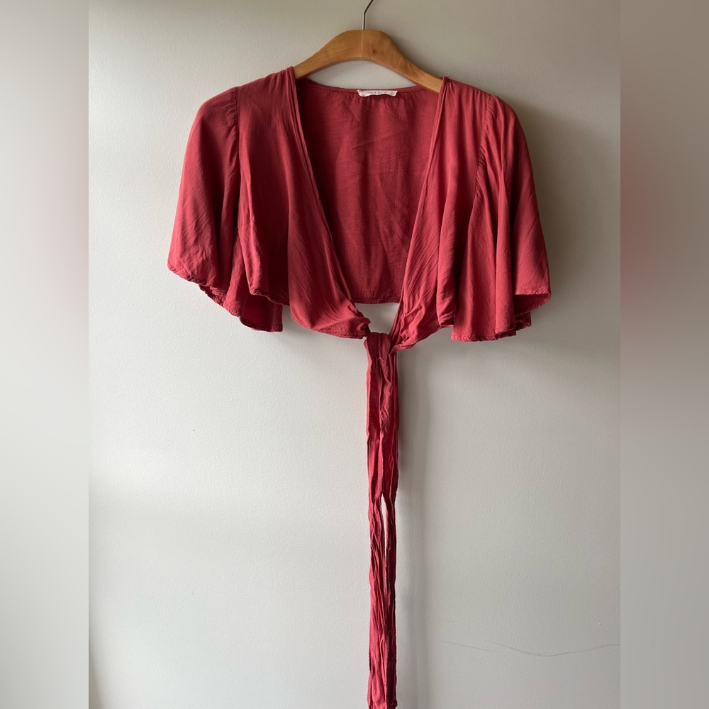 Coral Crop Top w/ Long Wrap Ties - Size S